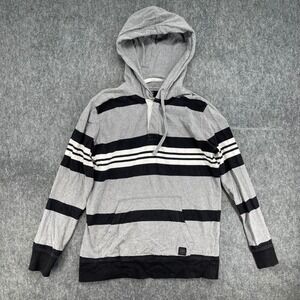 American Eagle Hoodie Mens Medium Striped Grey Black White Long Sleeve Pullover